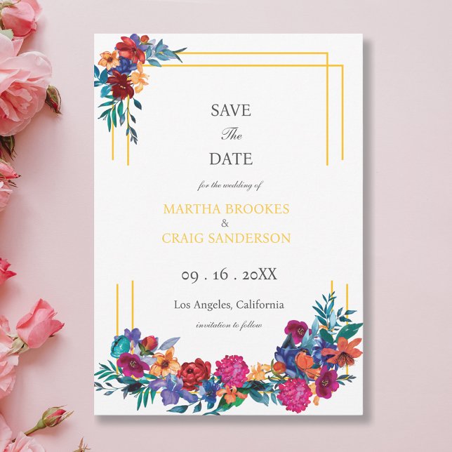 Aquarell Mexikanische Fiesta Blume Wedding Rettete Einladung (Von Creator hochgeladen)