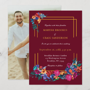Aquarell-Mexikanische-Fiesta-Blumen-Foto-Hochzeit Einladung