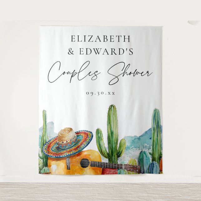 Aquarell Mexikanische Fiesta Paare Dusche Hintergr Wandteppich (Vorderseite)