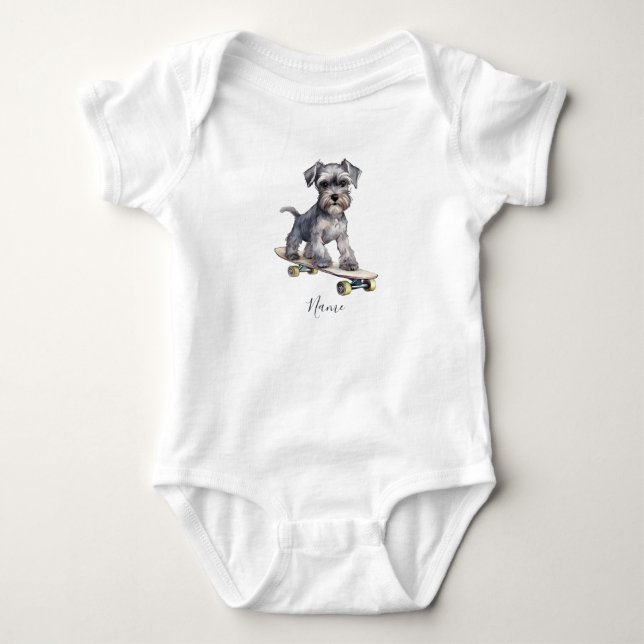 Aquarell Miniatur Schnauzer Baby Bodysuit Baby Strampler (Vorderseite)