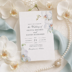 Aquarell-Minimalist-Weiße-Orchideen-Hochzeit Einladung