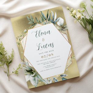 Aquarell-Mint-Gold-Laub geometrische Hochzeit Einladung