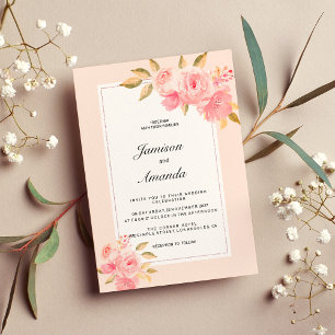 Aquarell-Mint-Pastellrosa-Blumenhochzeit Einladung