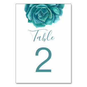 Aquarell-Minz-Sukkulente. Türkise Kaktus-Hochzeit Tischnummer
