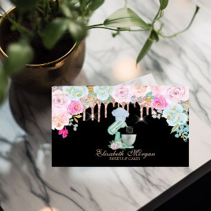 Aquarell-Mischer Blumen Rose Gold Tropfen Bäckerei Visitenkarte