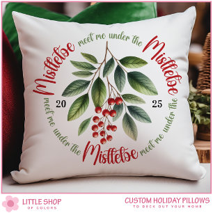 Aquarell Mistelzweig Stechpalmen Beeren Weihnachte Kissen