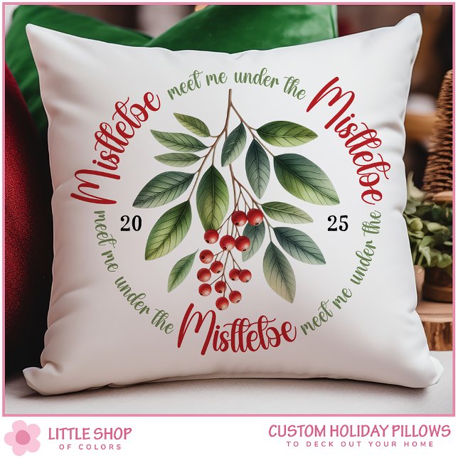 Aquarell Mistelzweig Stechpalmen Beeren Weihnachte Kissen (Von Creator hochgeladen)