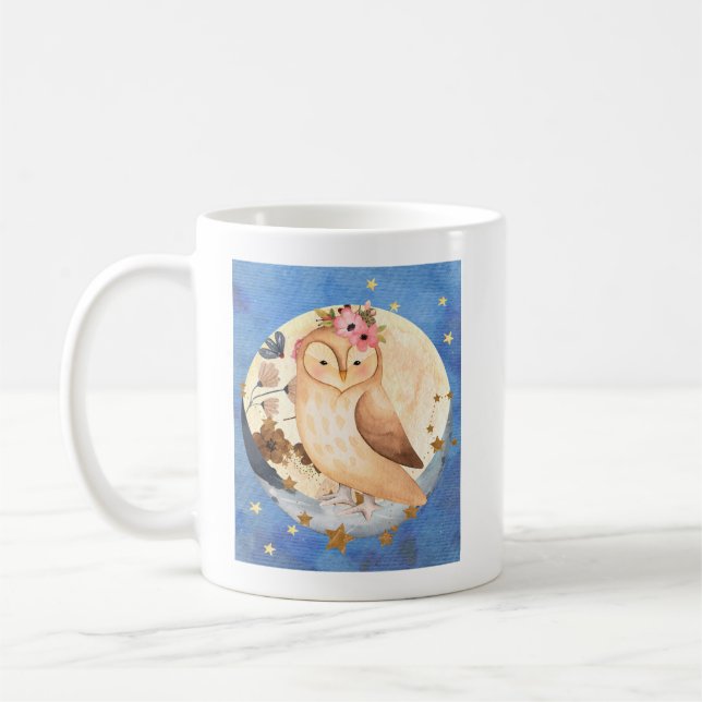 Aquarell mit Blume Tasse Mond und Sterne (Links)