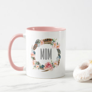 Aquarell mit Blumen mit dem Tag der Mutter der Tasse