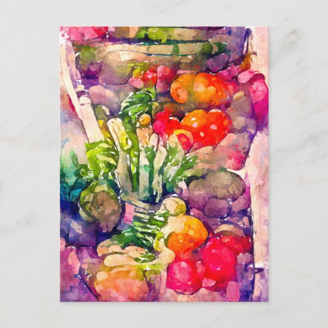 Aquarell mit Gemüsesorten. Gemalt. Postkarte (Vorderseite)