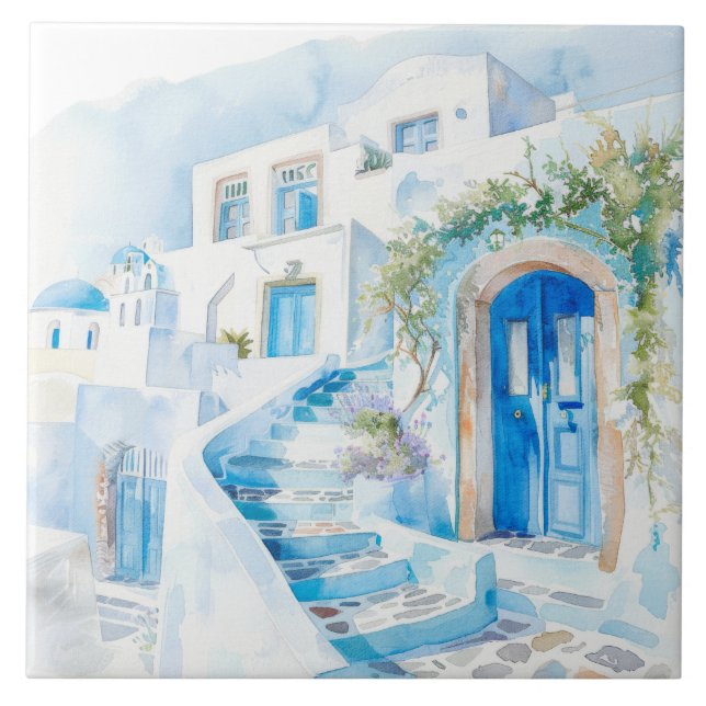 Aquarell Mittelmeer  Fliese (Vorderseite)