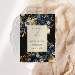 Aquarell Mitternachtsblaue Goldene Florale Hochzei Folieneinladung