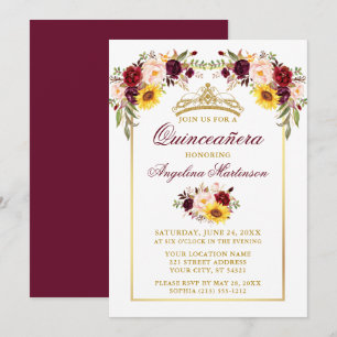 Aquarell Mixed Floral Quinceanera Gold Rahmen Einladung