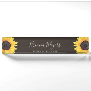 Aquarell Moderne Blumenblüten Braun Geschäft Namensplakette