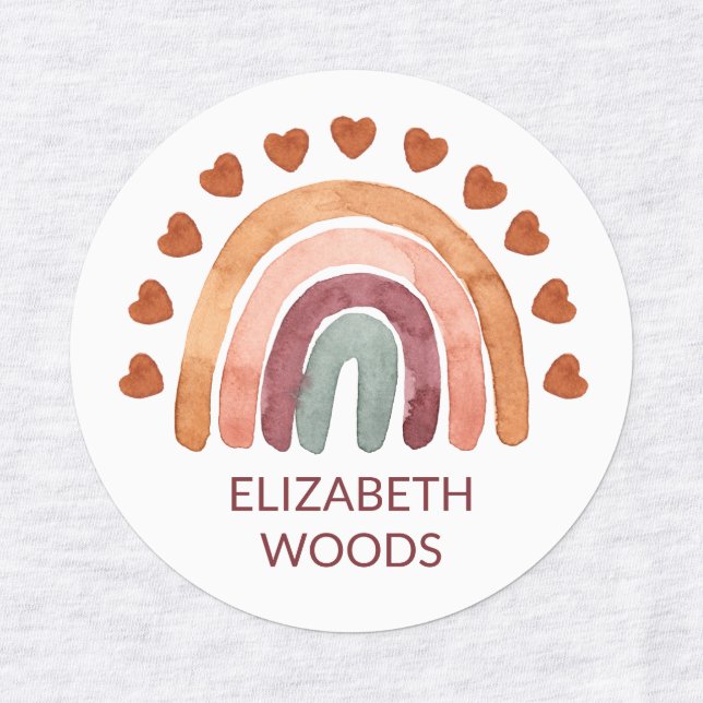Aquarell Moderne Boho Rainbow & Heername School Etiketten (Design 1)