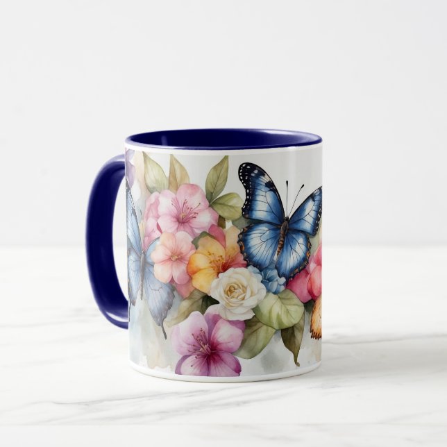 Aquarell Moderne Elegante Schmetterlingsfliege Blu Tasse (Vorderseite Links)