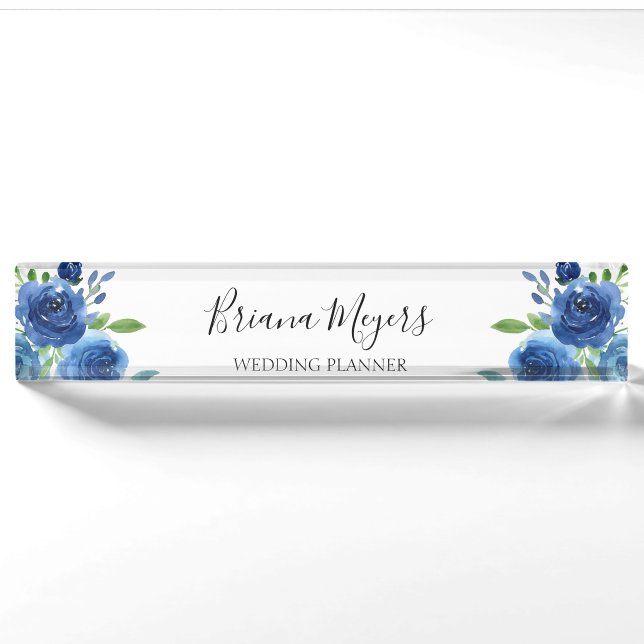 Aquarell Moderne florale Navy Blue Business Namensplakette (Vorderseite)