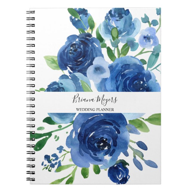 Aquarell Moderne florale Navy Blue Business Notizblock (Vorderseite)
