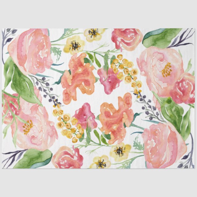 Aquarell Moderne florrosa Gelbe Decoupage Seidenpapier (Vorderseite)