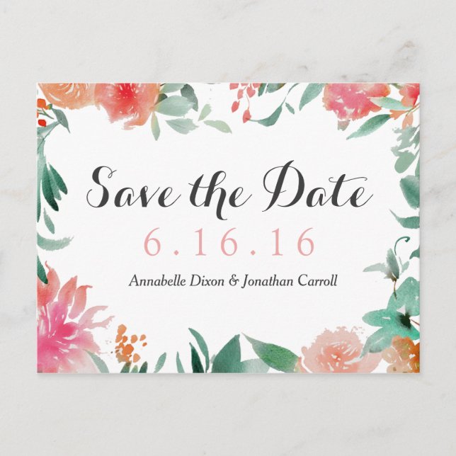 Aquarell Moderne Save the Date Postkarte (Vorderseite)
