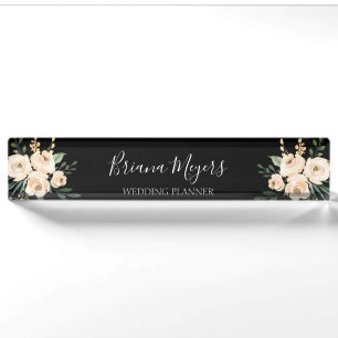 Aquarell Moderne Schwarze Flora Business Namensplakette