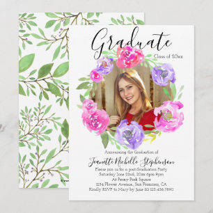 Aquarell Moderner Blumenkranz Foto Abschluss Einladung