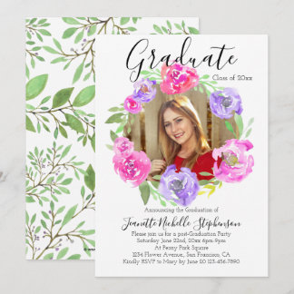 Aquarell Moderner Blumenkranz Foto Abschluss Einladung