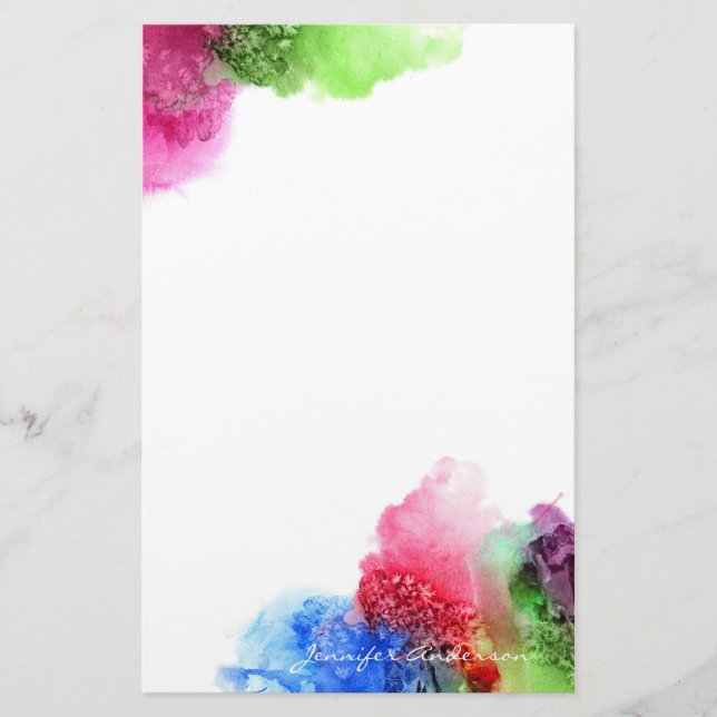 Aquarell Modernes Blaues Grün Personalisiert Briefpapier (Vorderseite)