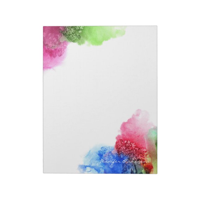 Aquarell Modernes Blaues Grün Personalisiert Notizblock (Rotiert)