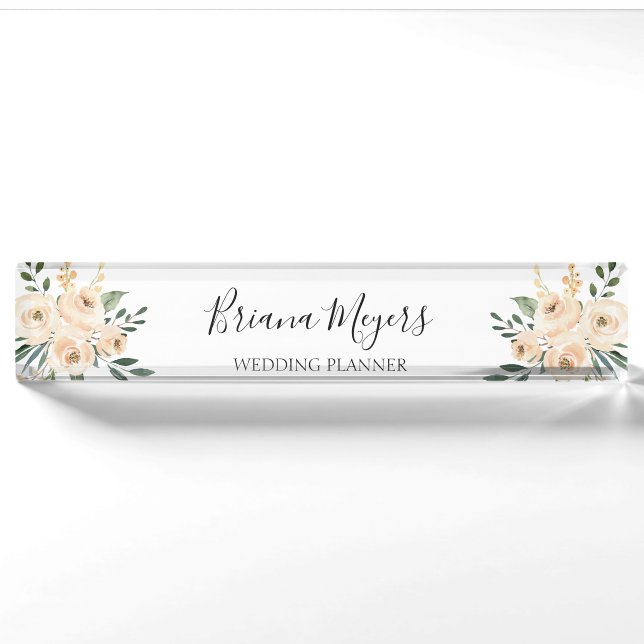 Aquarell Modernes Blush Peach Hydrangeas Business Namensplakette (Vorderseite)