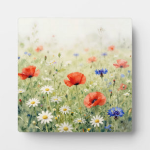 Aquarell-Mohn-Gänseblümchen-Kornblumen-Wiesen-Must Fotoplatte