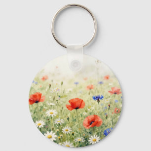 Aquarell-Mohn-Gänseblümchen-Kornblumen-Wiesen-Must Schlüsselanhänger