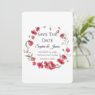 Aquarell-Mohn- und Lavendel-Blumenhochzeit Save The Date