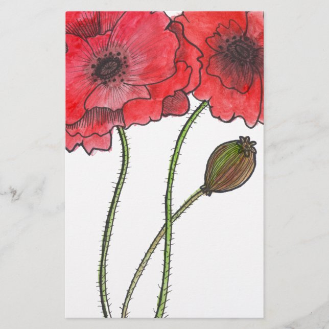 Aquarell-Mohnblume Briefpapier (Vorderseite)