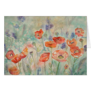Aquarell-Mohnblumen auf einem Gebiet