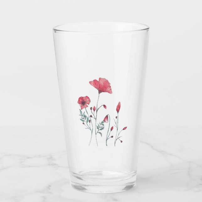Aquarell-Mohnblumen Glas (Vorderseite)