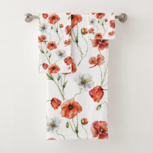 Aquarell-Mohnblumen und weiße Wildblumen auf der W Badhandtuch Set