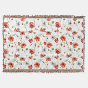 Aquarell-Mohnblumen und weiße Wildblumen auf der W Decke