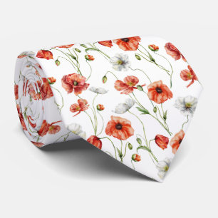 Aquarell-Mohnblumen und weiße Wildblumen auf der W Krawatte
