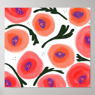 Aquarell-Mohnblumen Warm Fette Doodle-Kunst Poster