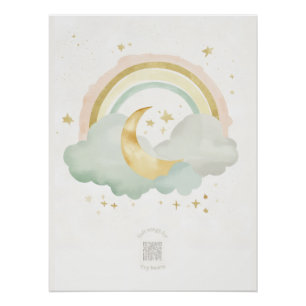 Aquarell-Mond-Kinderzimmer-Wandkunst Mint Poster