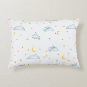 Aquarell-Mond-Sterne-und-Wolken-Nursery-Tapete Dekokissen