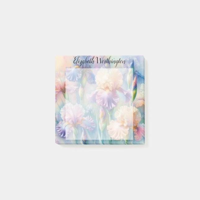 Aquarell-Monogramm lila Iris-Blumen Post-it Klebezettel (Vorderseite)