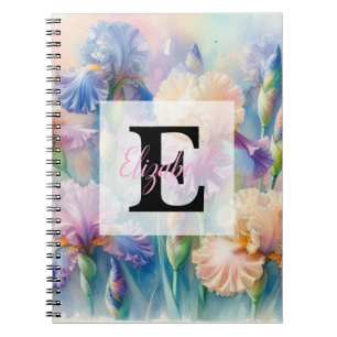 Aquarell-Monogramm lila Iris-Blüten Notizblock