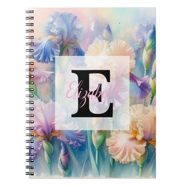 Aquarell-Monogramm lila Iris-Blüten Notizblock (Vorderseite)
