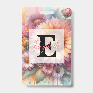 Aquarell-Monogramm mit floralem Muster, rosa-gelbe Ausweis