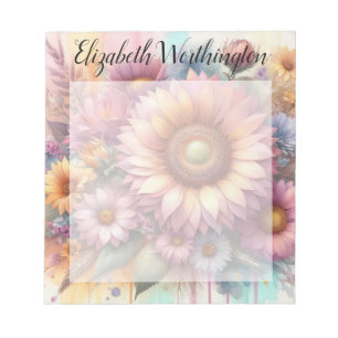 Aquarell-Monogramm mit floralem Muster, rosa-gelbe Notizblock