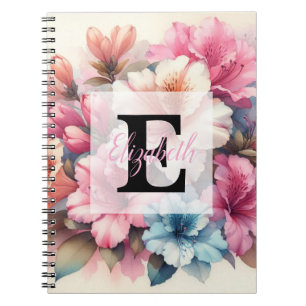 Aquarell-Monogramm mit rosa-blauen Azaleen  Notizblock