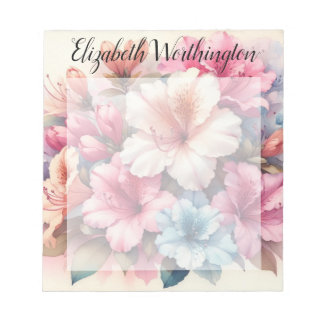 Aquarell-Monogramm mit rosa blauen Azaleen Notizblock