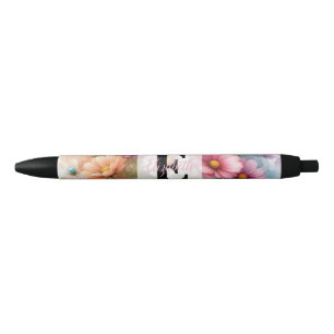 Aquarell-Monogramm mit rosa Gänseblümchen-Blumen Kugelschreiber